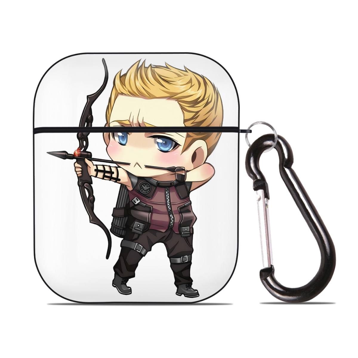 （画像用） アベンジャーズ The Avengers AirPods 第2世代保護ケース ハードシェル ブラック 耐衝撃・防指紋・カラビナ付き