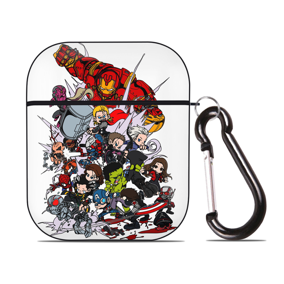 （画像用） アベンジャーズ The Avengers AirPods 第2世代保護ケース ハードシェル ブラック 耐衝撃・防指紋・カラビナ付き