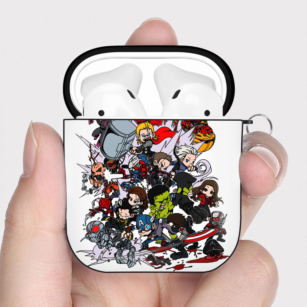 （画像用） アベンジャーズ The Avengers AirPods 第2世代保護ケース ハードシェル ブラック 耐衝撃・防指紋・カラビナ付き
