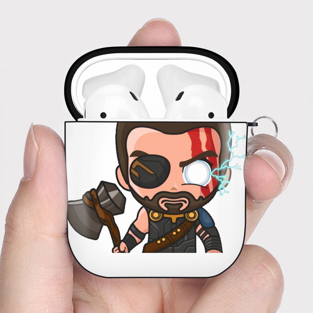 （画像用） アベンジャーズ The Avengers AirPods 第2世代保護ケース ハードシェル ブラック 耐衝撃・防指紋・カラビナ付き