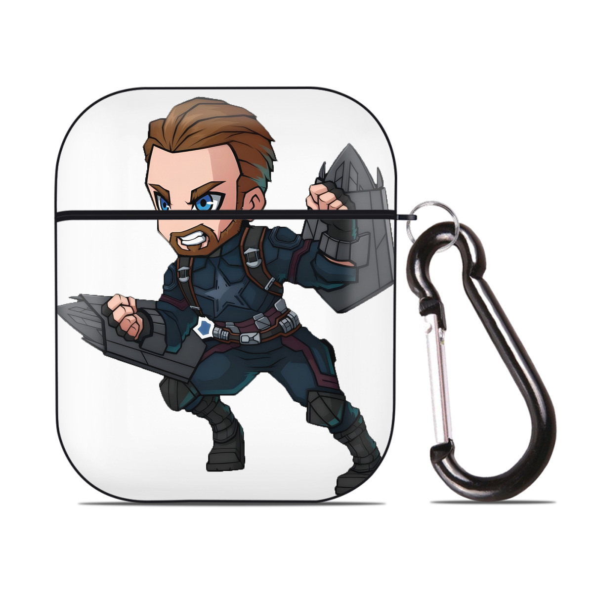 （画像用） アベンジャーズ The Avengers AirPods 第2世代保護ケース ハードシェル ブラック 耐衝撃・防指紋・カラビナ付き