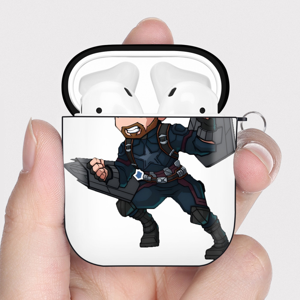 （画像用） アベンジャーズ The Avengers AirPods 第2世代保護ケース ハードシェル ブラック 耐衝撃・防指紋・カラビナ付き