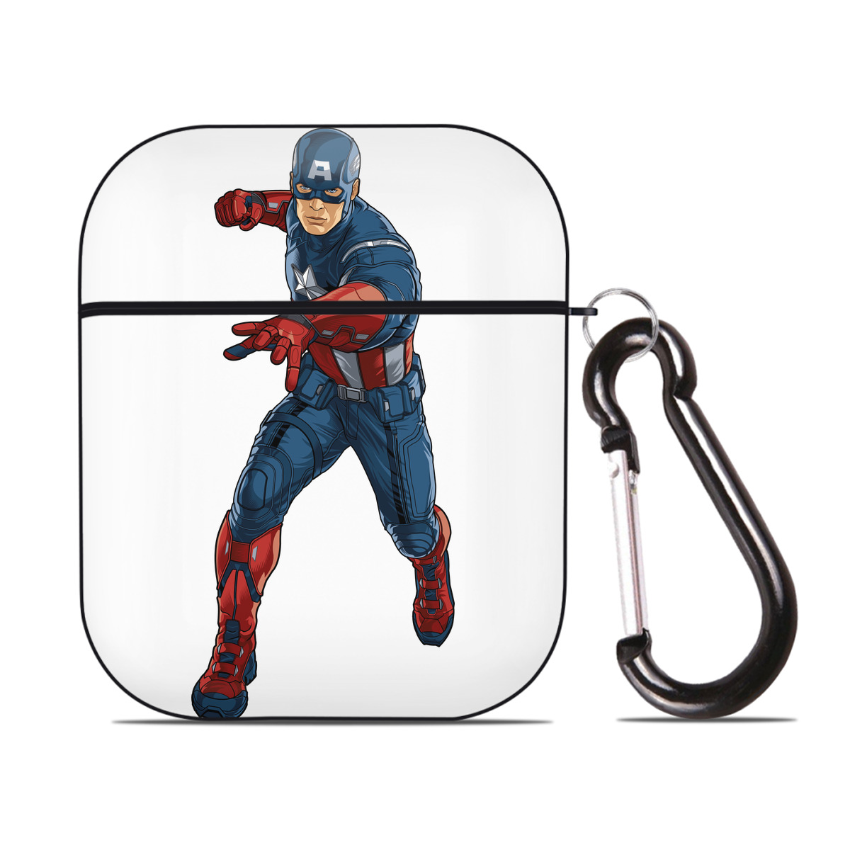 （画像用） アベンジャーズ The Avengers AirPods 第2世代保護ケース ハードシェル ブラック 耐衝撃・防指紋・カラビナ付き