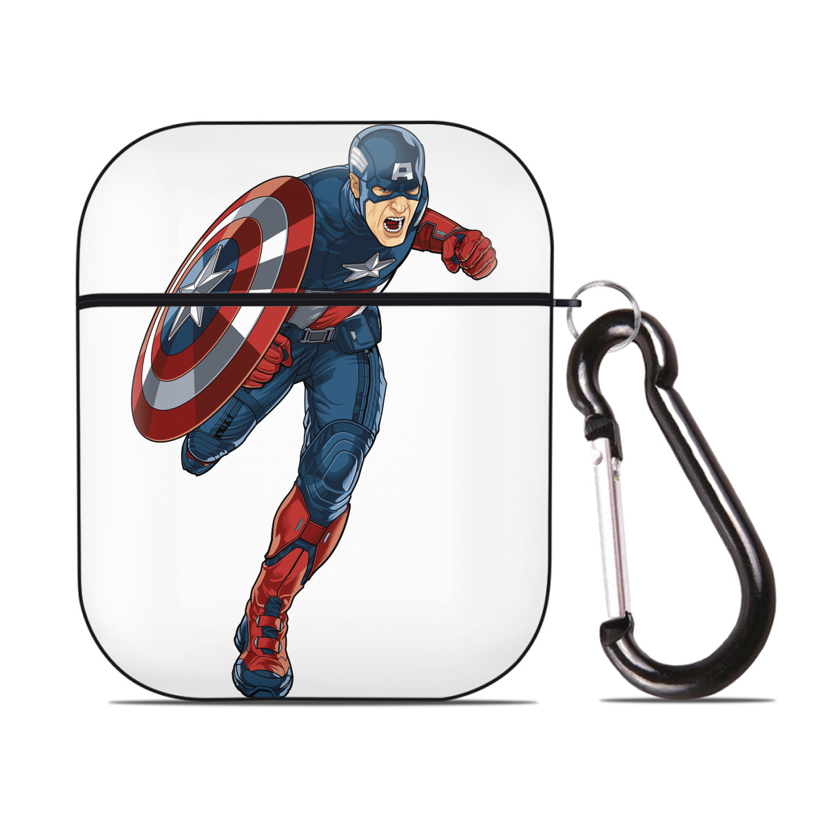 （画像用） アベンジャーズ The Avengers AirPods 第2世代保護ケース ハードシェル ブラック 耐衝撃・防指紋・カラビナ付き