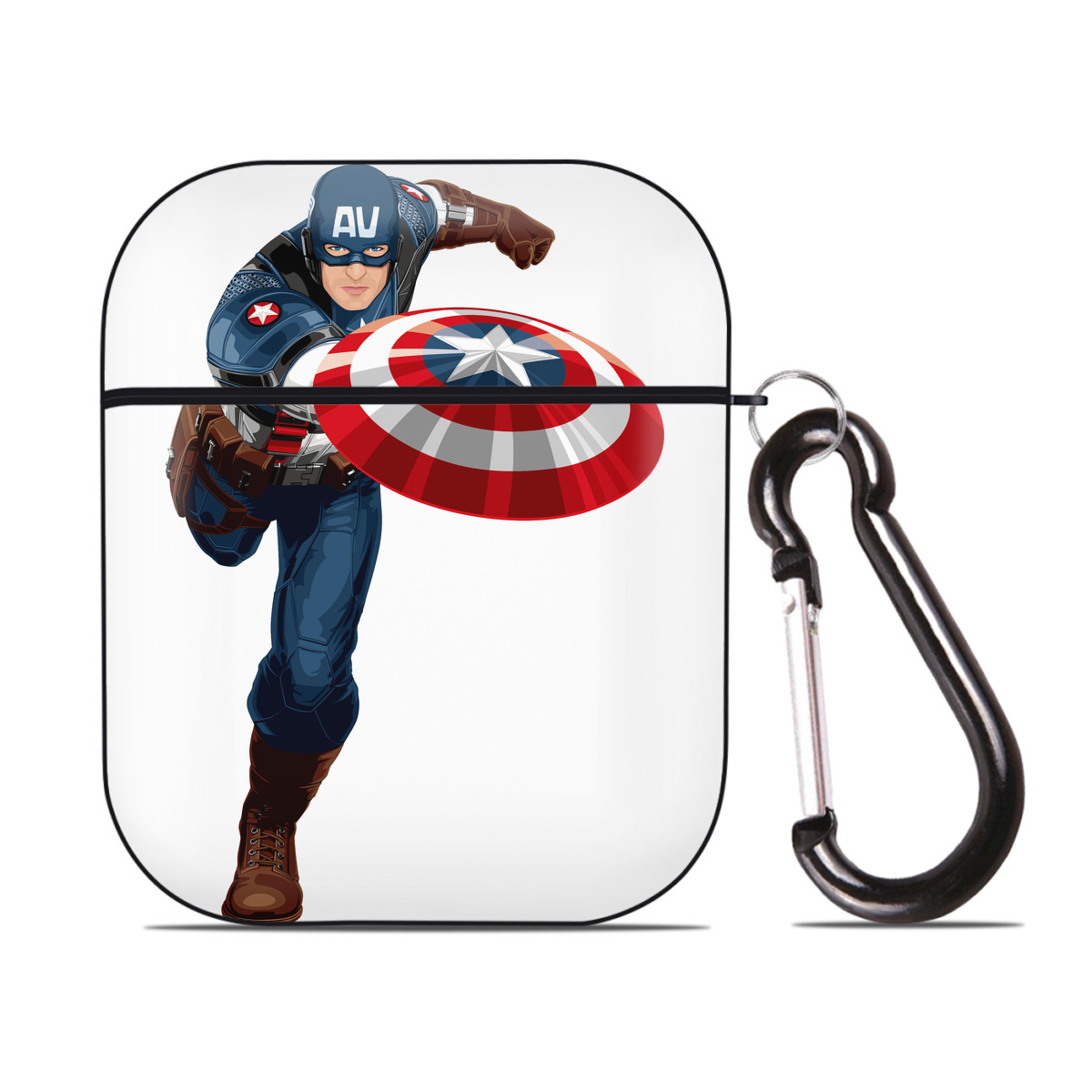 （画像用） アベンジャーズ The Avengers AirPods 第2世代保護ケース ハードシェル ブラック 耐衝撃・防指紋・カラビナ付き