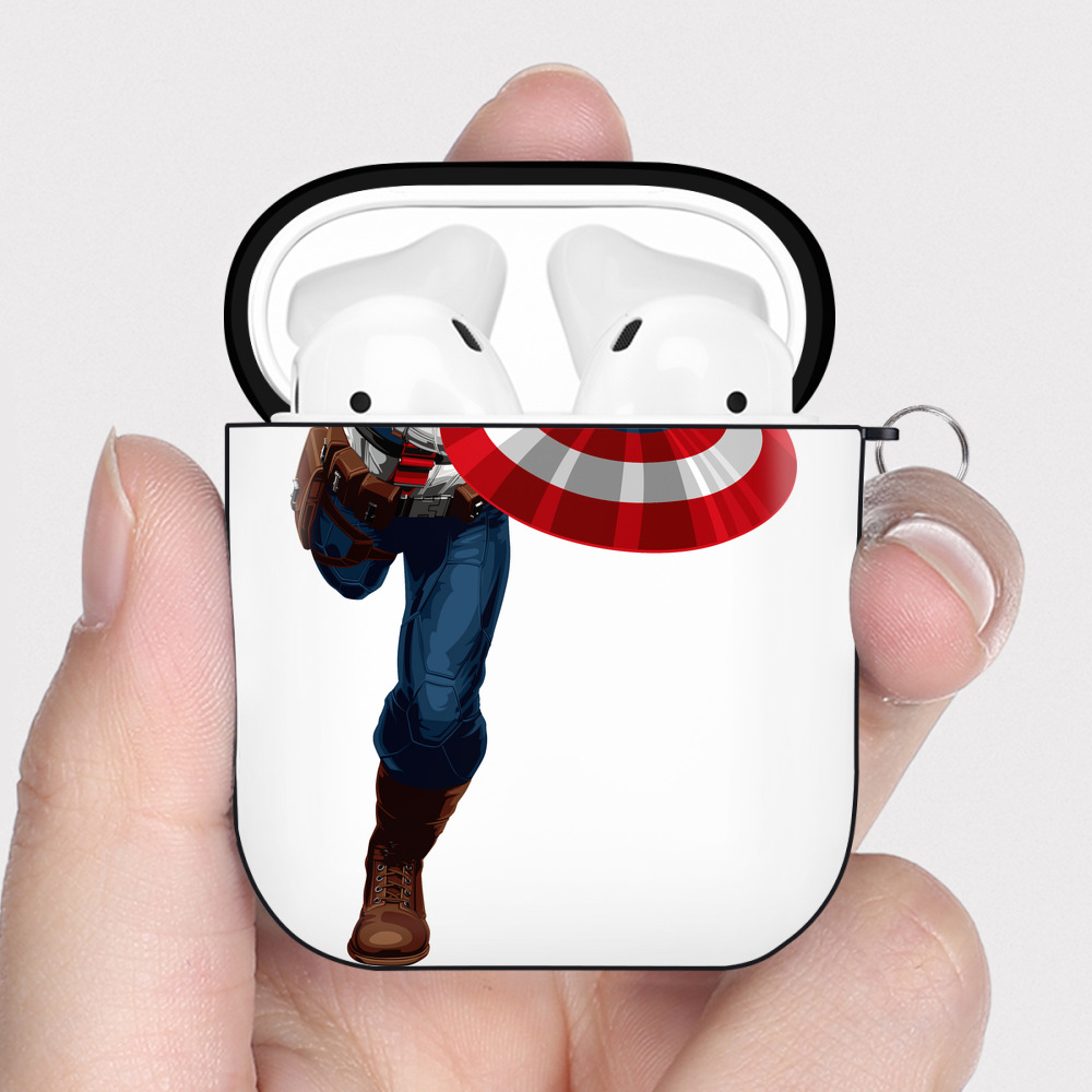（画像用） アベンジャーズ The Avengers AirPods 第2世代保護ケース ハードシェル ブラック 耐衝撃・防指紋・カラビナ付き