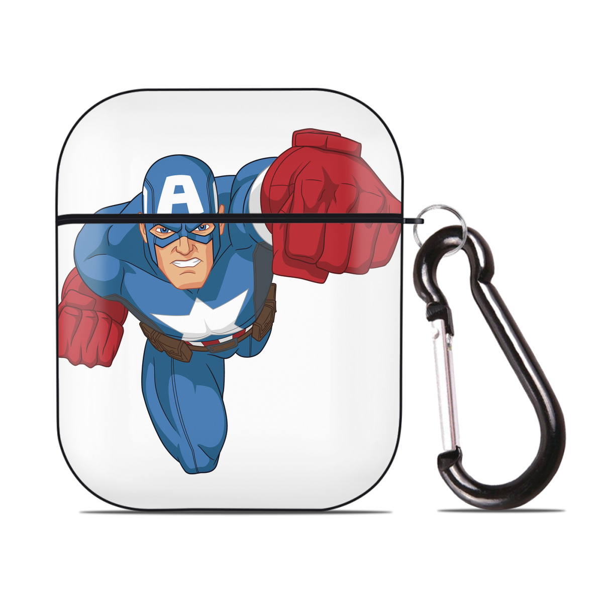 （画像用） アベンジャーズ The Avengers AirPods 第2世代保護ケース ハードシェル ブラック 耐衝撃・防指紋・カラビナ付き