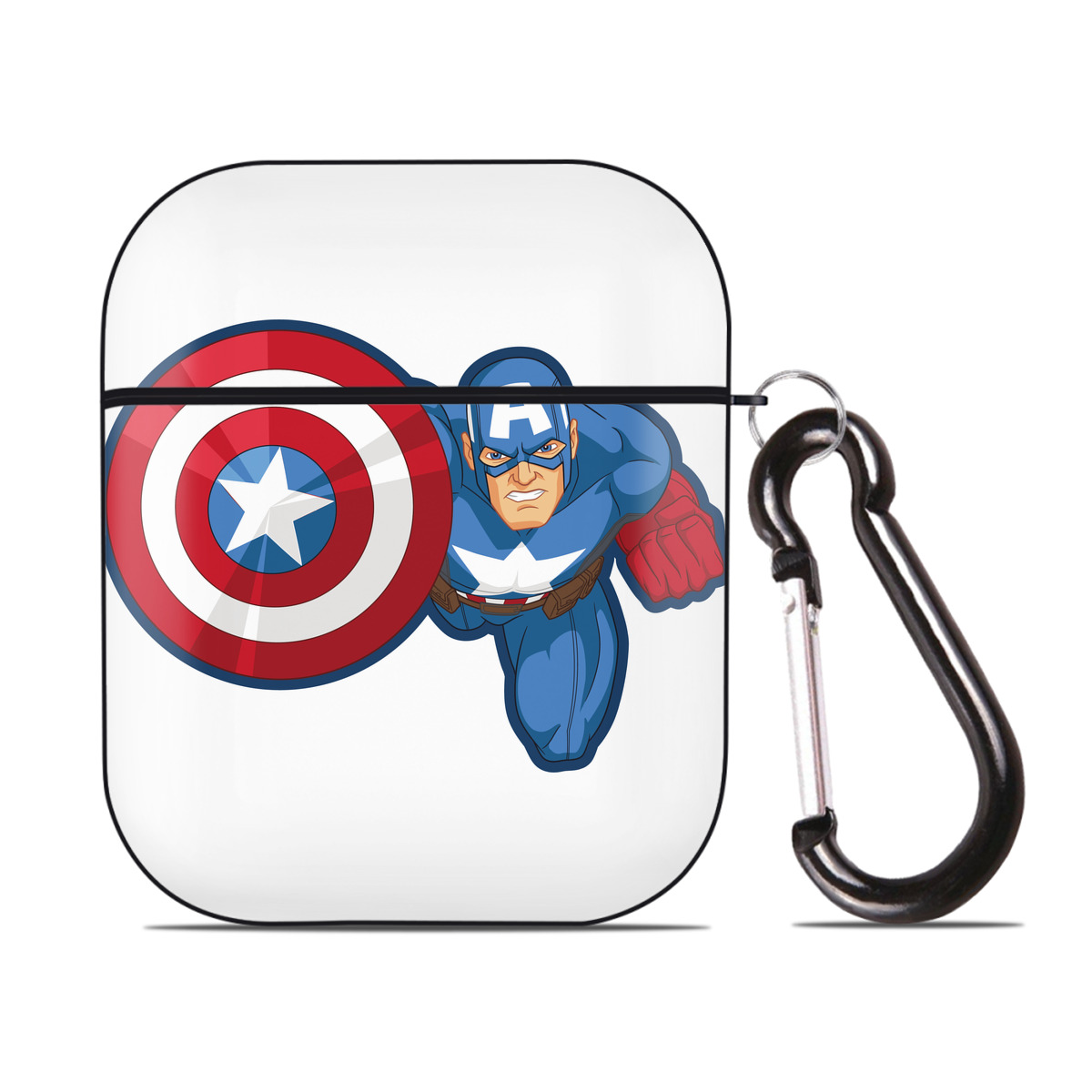 （画像用） アベンジャーズ The Avengers AirPods 第2世代保護ケース ハードシェル ブラック 耐衝撃・防指紋・カラビナ付き