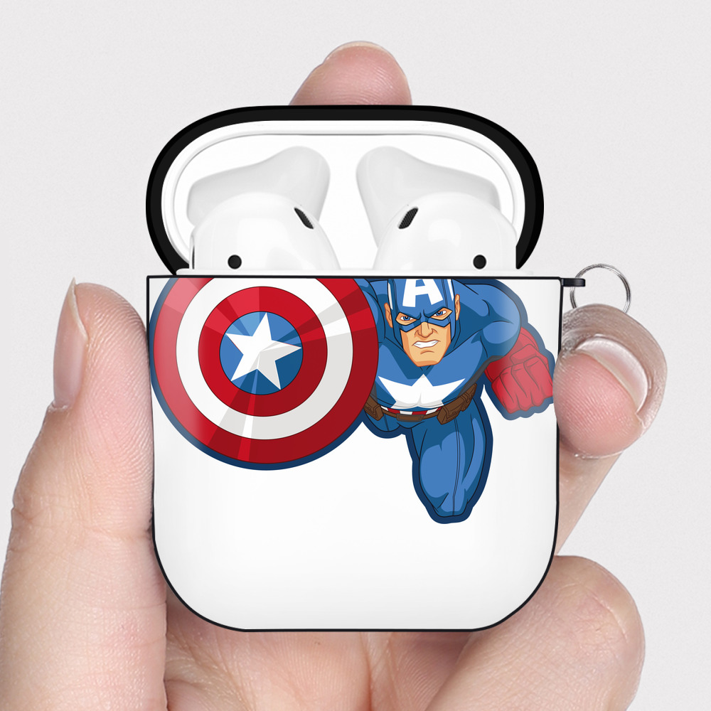 （画像用） アベンジャーズ The Avengers AirPods 第2世代保護ケース ハードシェル ブラック 耐衝撃・防指紋・カラビナ付き