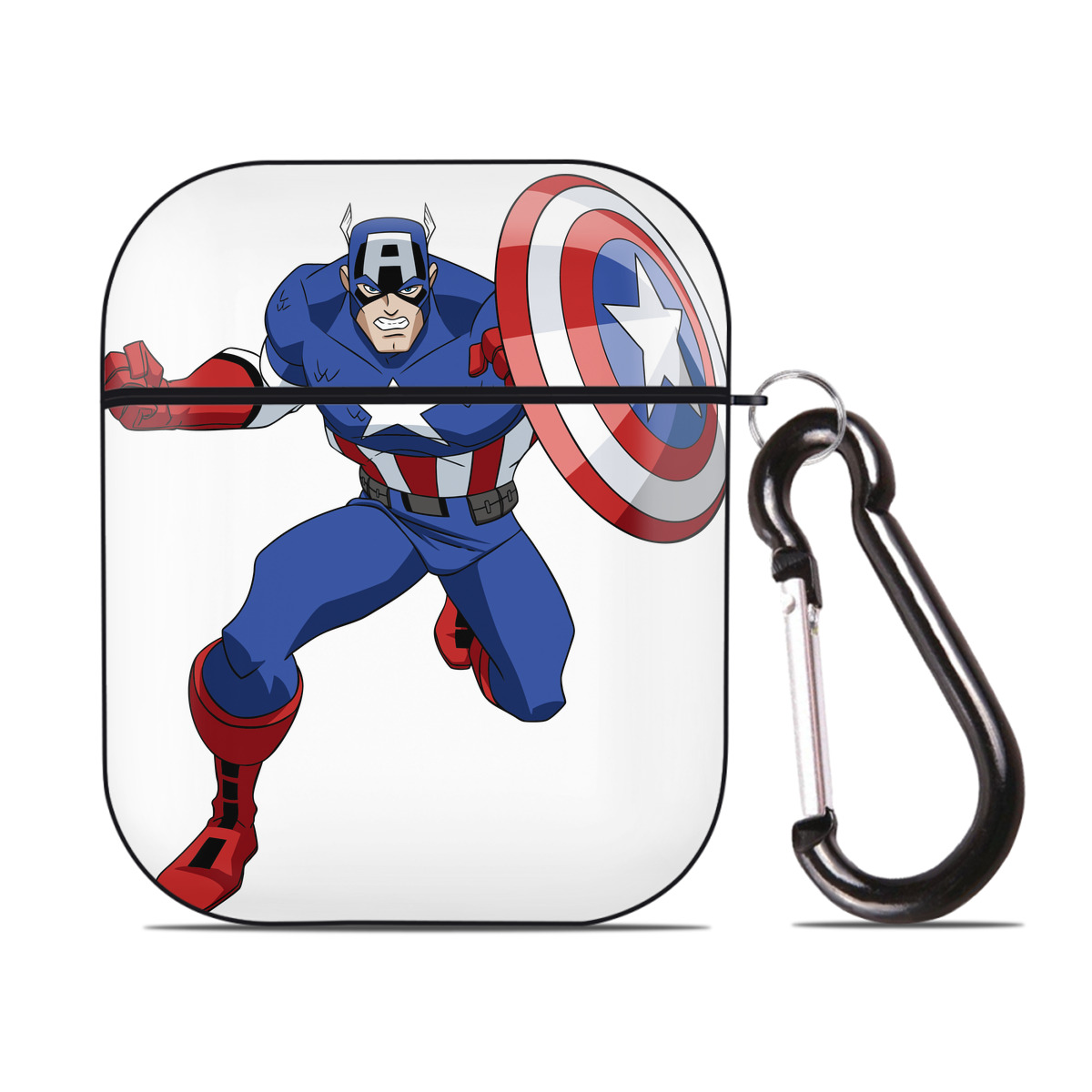 （画像用） アベンジャーズ The Avengers AirPods 第2世代保護ケース ハードシェル ブラック 耐衝撃・防指紋・カラビナ付き