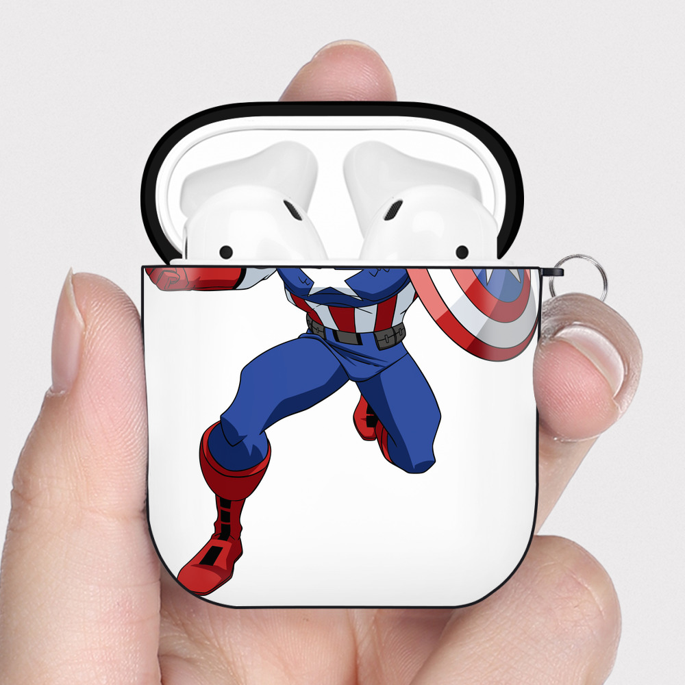 （画像用） アベンジャーズ The Avengers AirPods 第2世代保護ケース ハードシェル ブラック 耐衝撃・防指紋・カラビナ付き