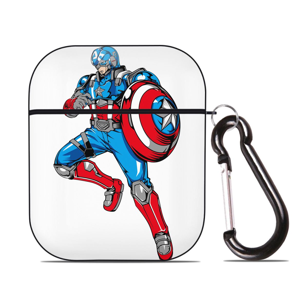 （画像用） アベンジャーズ The Avengers AirPods 第2世代保護ケース ハードシェル ブラック 耐衝撃・防指紋・カラビナ付き