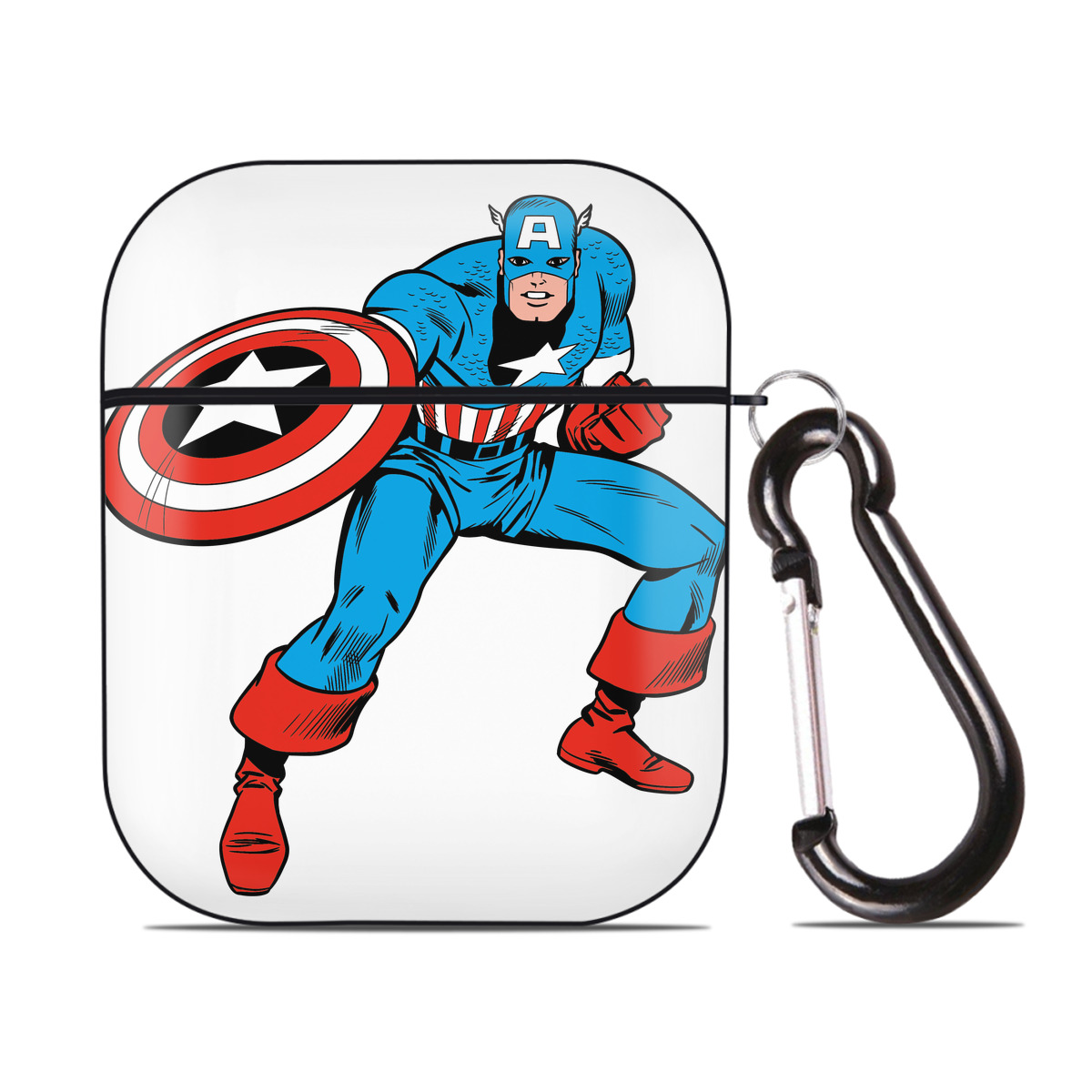 （画像用） アベンジャーズ The Avengers AirPods 第2世代保護ケース ハードシェル ブラック 耐衝撃・防指紋・カラビナ付き