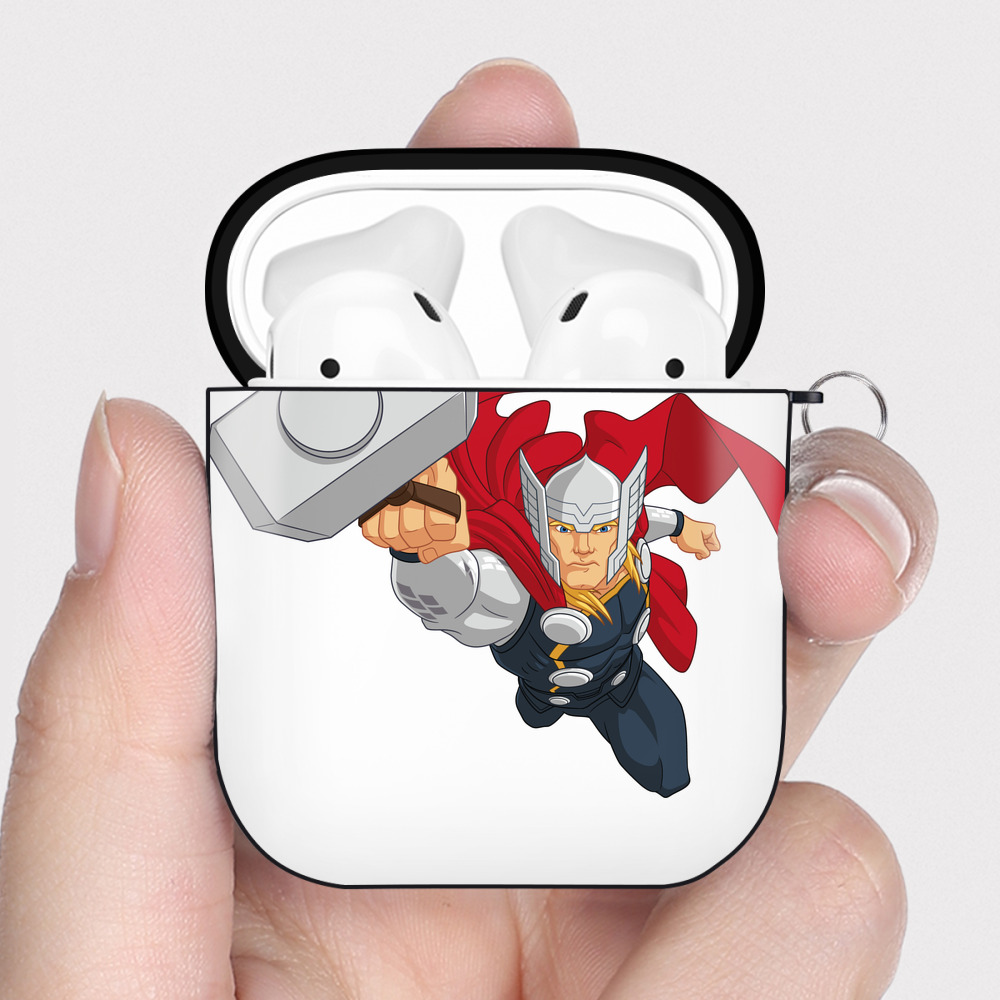 （画像用） アベンジャーズ The Avengers AirPods 第2世代保護ケース ハードシェル ブラック 耐衝撃・防指紋・カラビナ付き
