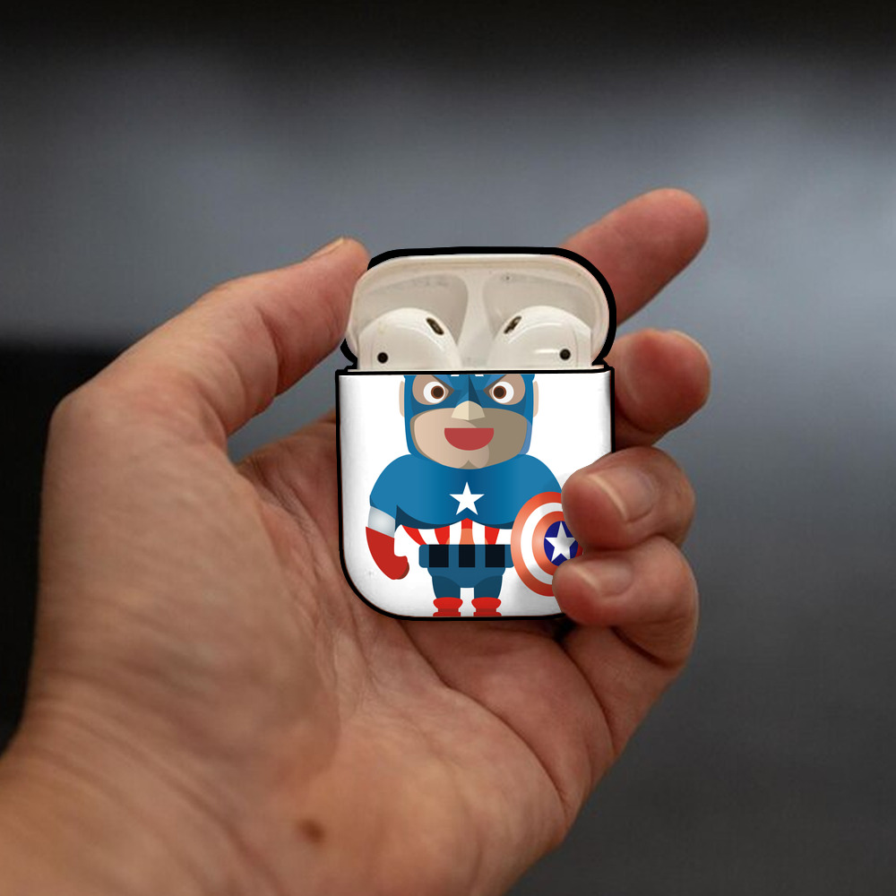 アベンジャーズ The Avengers AirPods 第2世代保護ケース ハードシェル ブラック 耐衝撃・防指紋・カラビナ付き