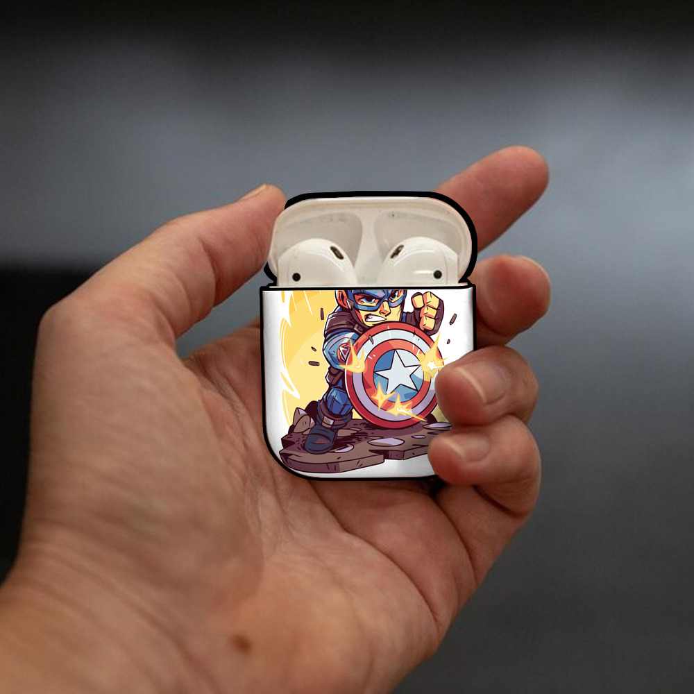 アベンジャーズ The Avengers AirPods 第2世代保護ケース ハードシェル ブラック 耐衝撃・防指紋・カラビナ付き
