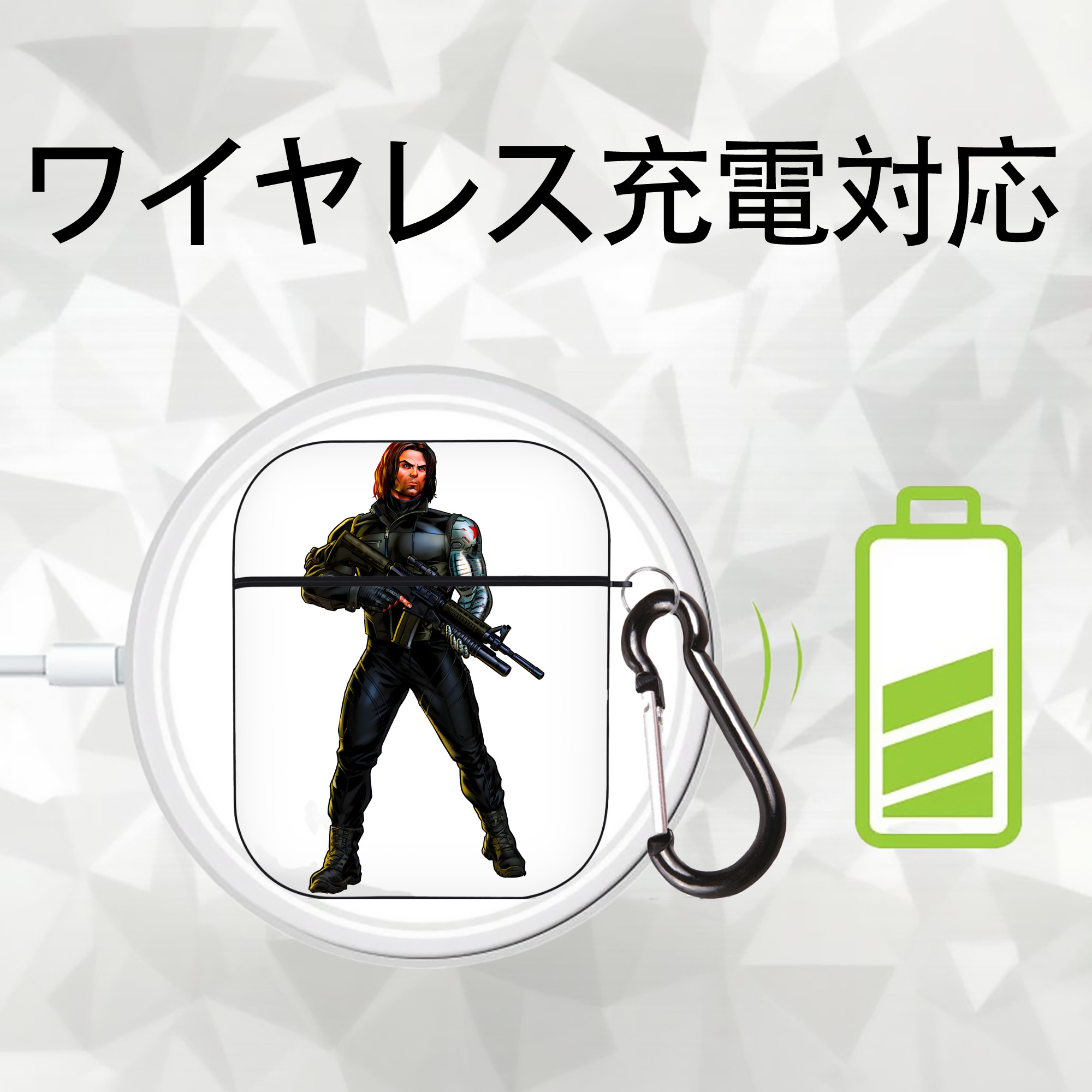 アベンジャーズ The Avengers AirPods 第2世代保護ケース ハードシェル ブラック 耐衝撃・防指紋・カラビナ付き