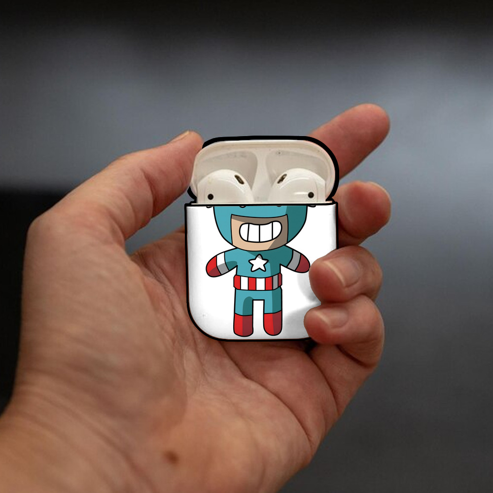 アベンジャーズ The Avengers AirPods 第2世代保護ケース ハードシェル ブラック 耐衝撃・防指紋・カラビナ付き