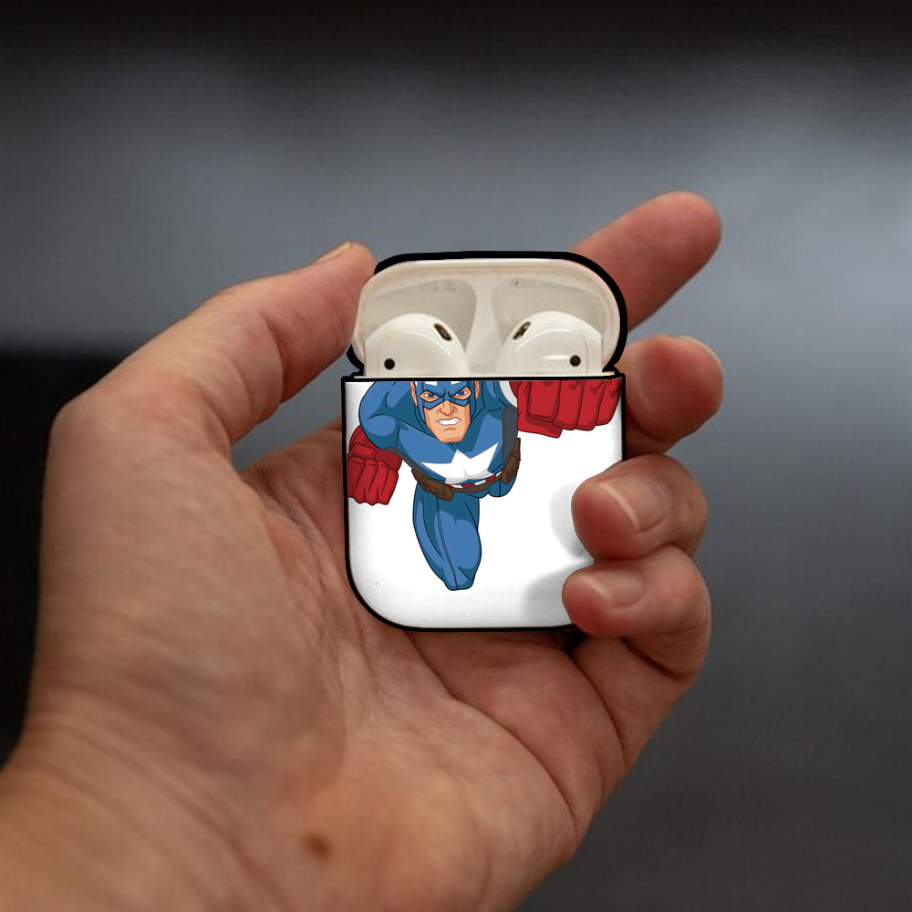アベンジャーズ The Avengers AirPods 第2世代保護ケース ハードシェル ブラック 耐衝撃・防指紋・カラビナ付き