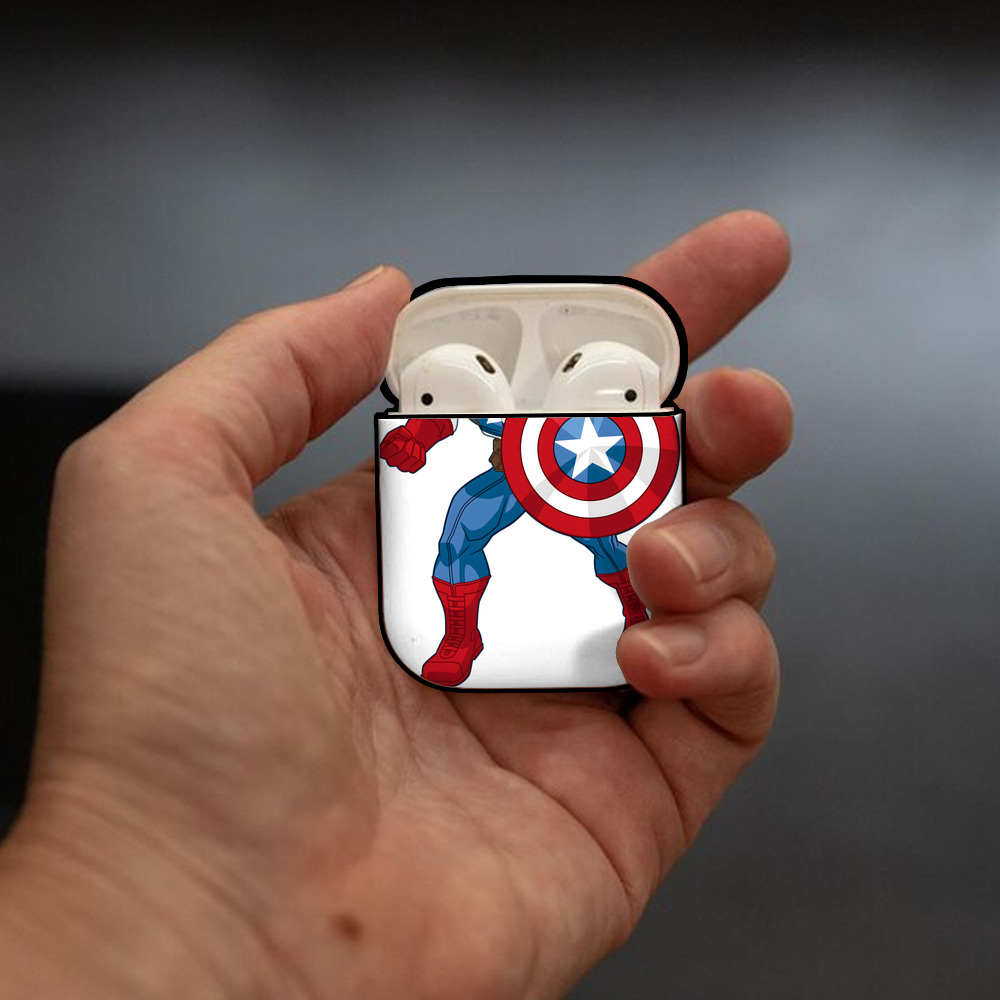アベンジャーズ The Avengers AirPods 第2世代保護ケース ハードシェル ブラック 耐衝撃・防指紋・カラビナ付き