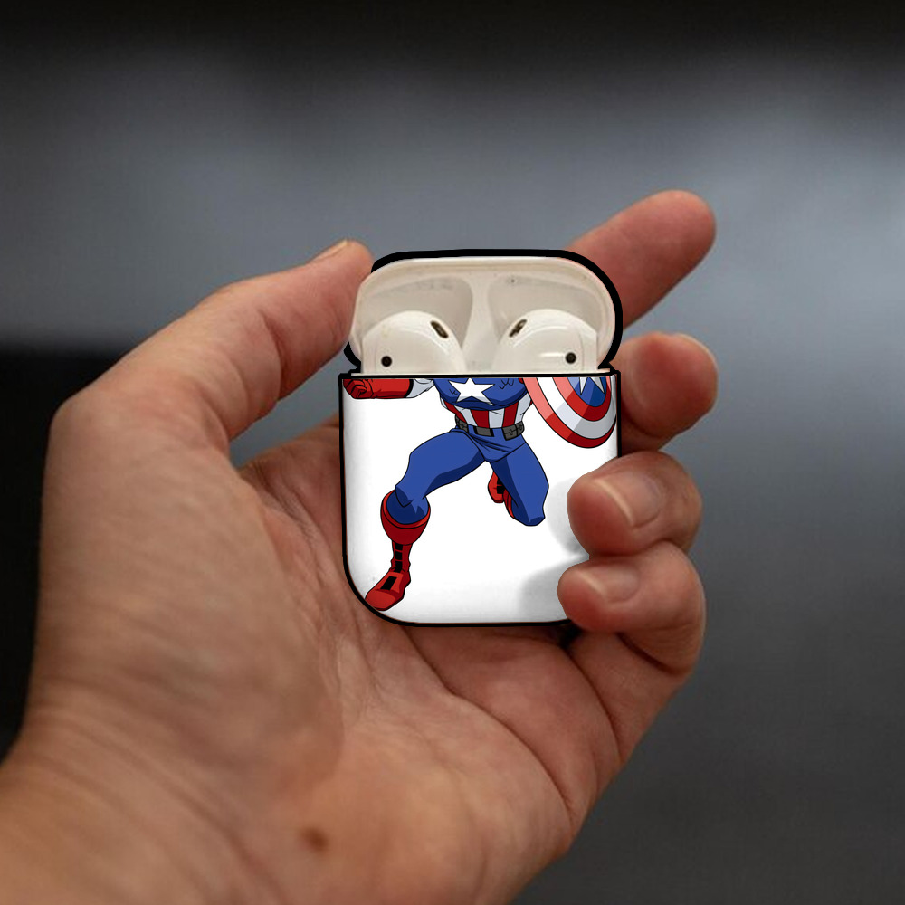 アベンジャーズ The Avengers AirPods 第2世代保護ケース ハードシェル ブラック 耐衝撃・防指紋・カラビナ付き