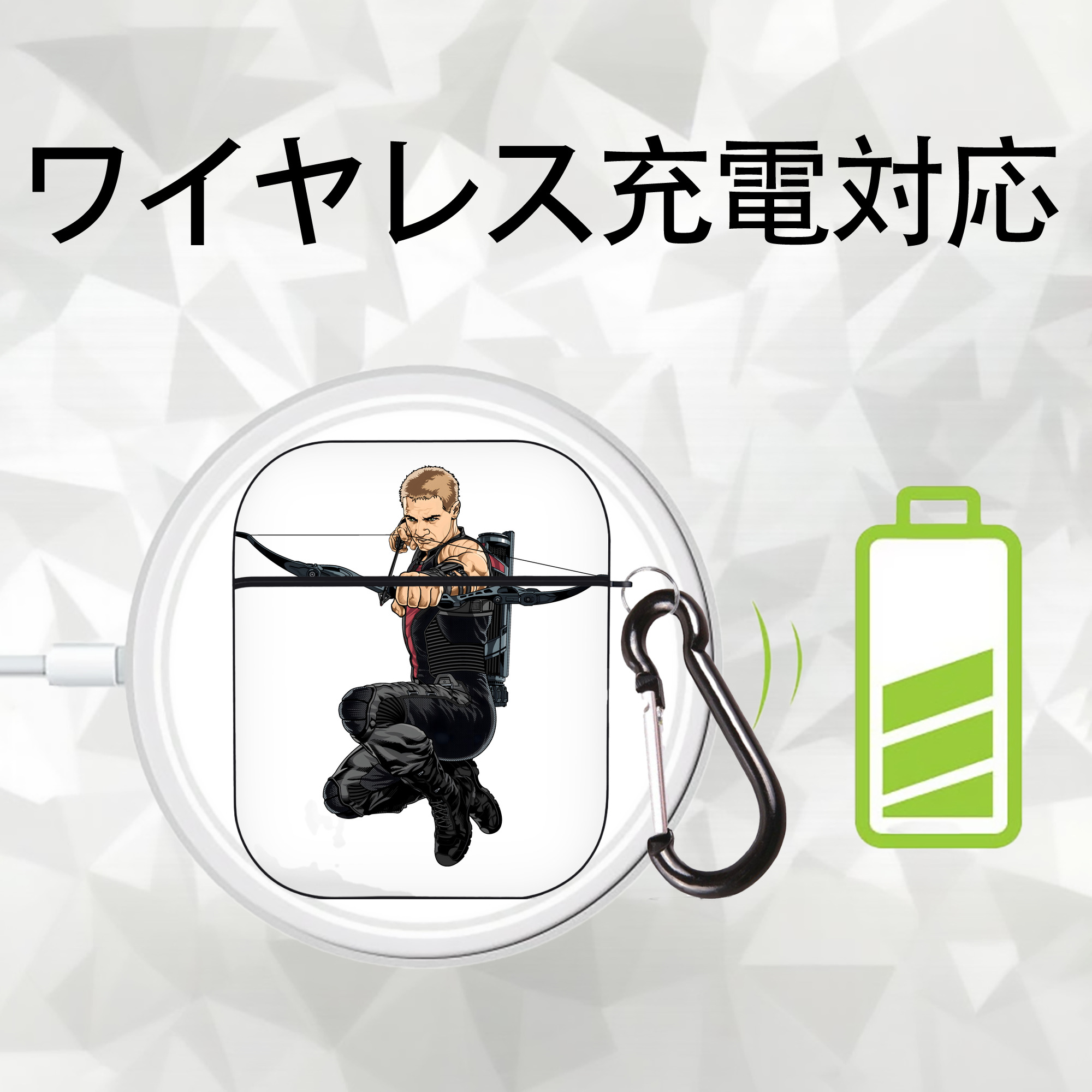 アベンジャーズ The Avengers AirPods 第2世代保護ケース ハードシェル ブラック 耐衝撃・防指紋・カラビナ付き