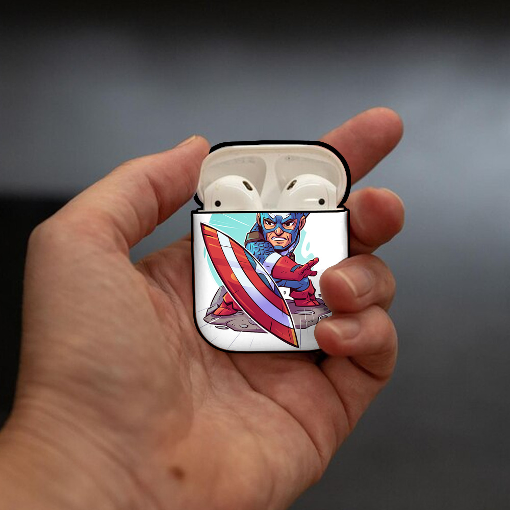 アベンジャーズ The Avengers AirPods 第2世代保護ケース ハードシェル ブラック 耐衝撃・防指紋・カラビナ付き