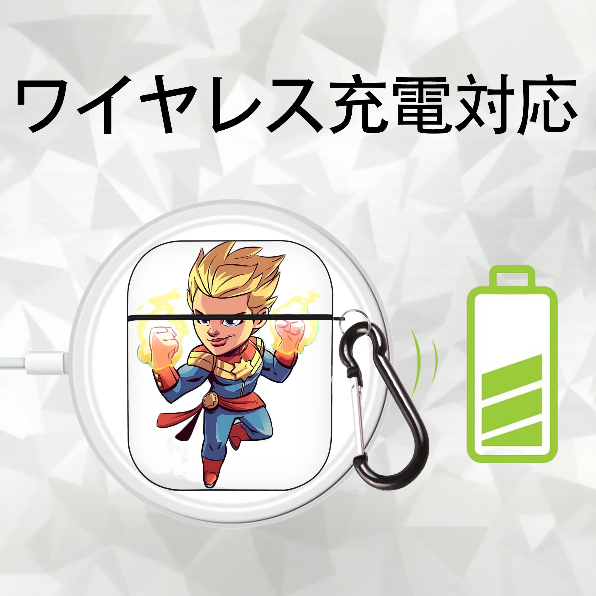 アベンジャーズ The Avengers AirPods 第2世代保護ケース ハードシェル ブラック 耐衝撃・防指紋・カラビナ付き