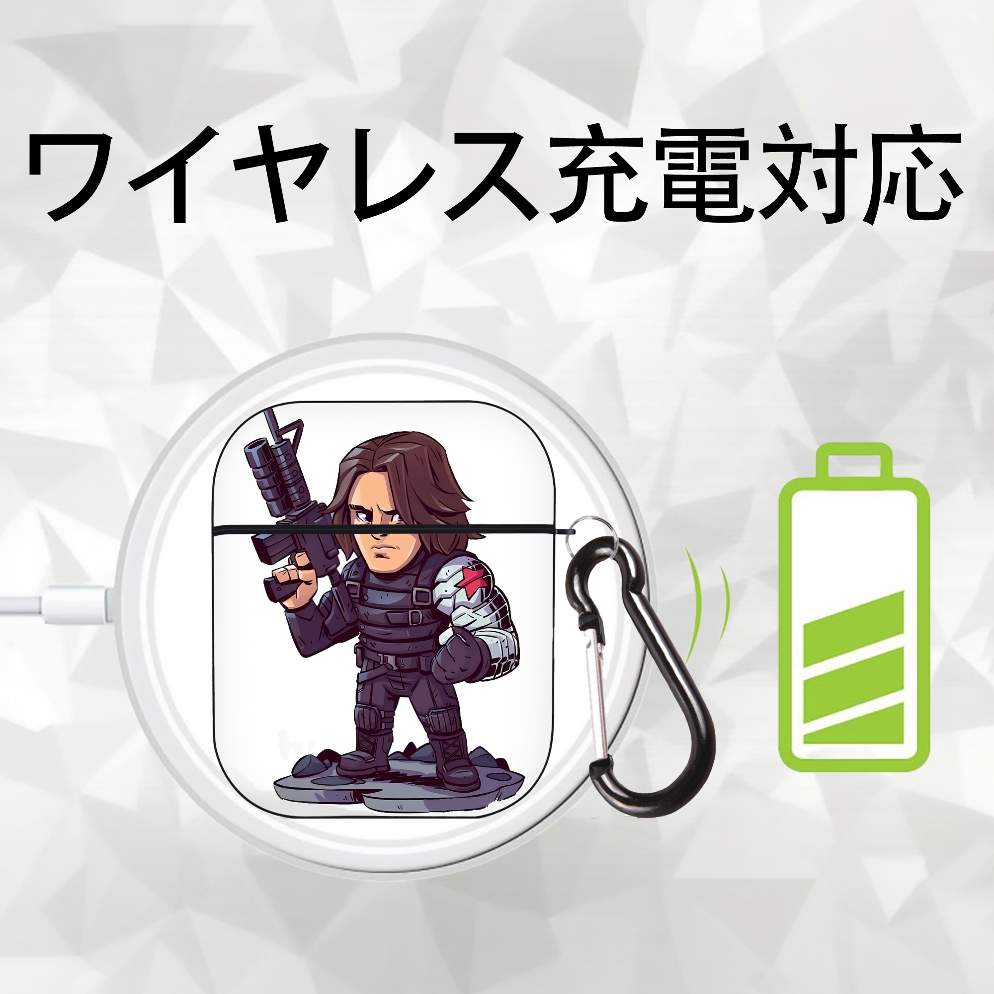 アベンジャーズ The Avengers AirPods 第2世代保護ケース ハードシェル ブラック 耐衝撃・防指紋・カラビナ付き