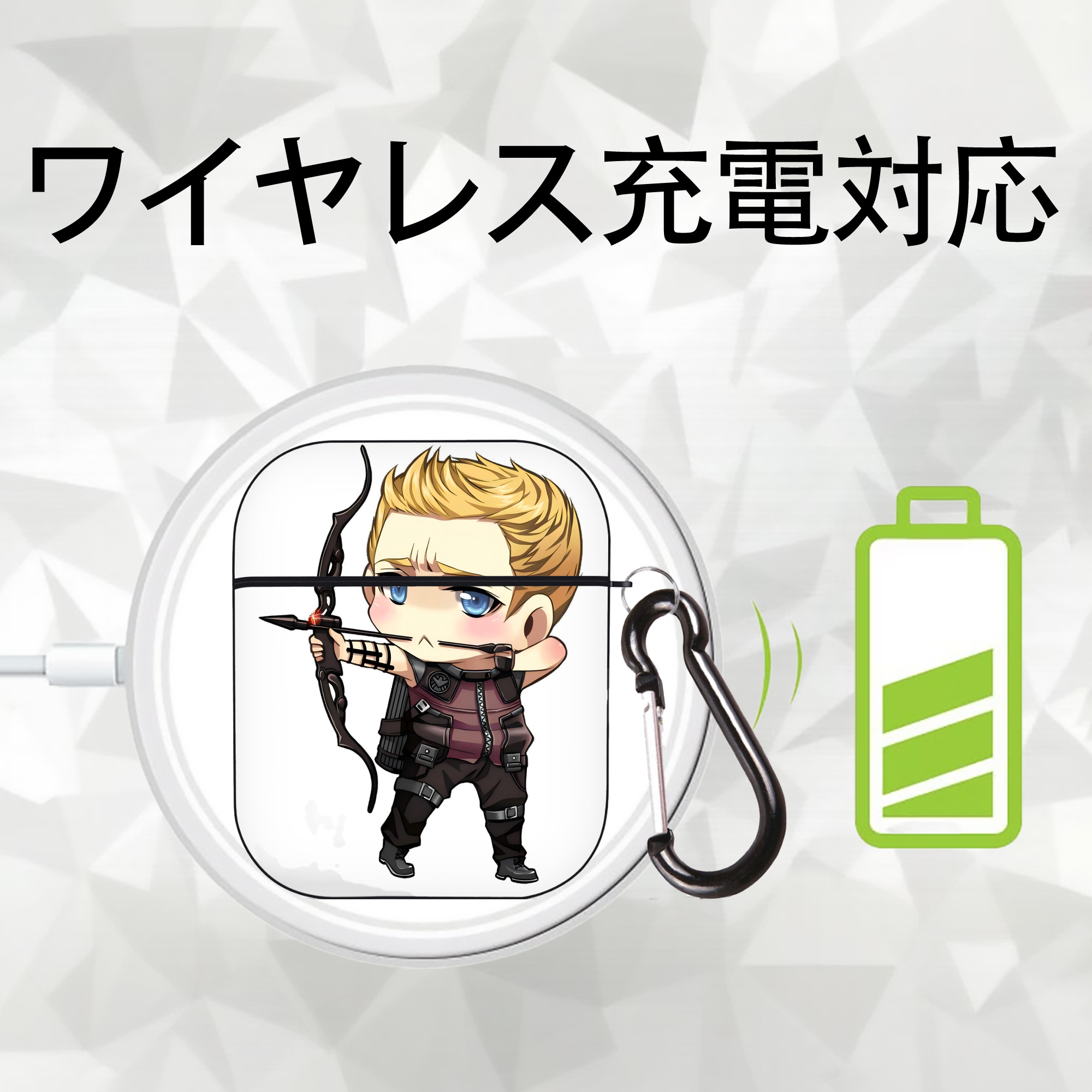 アベンジャーズ The Avengers AirPods 第2世代保護ケース ハードシェル ブラック 耐衝撃・防指紋・カラビナ付き