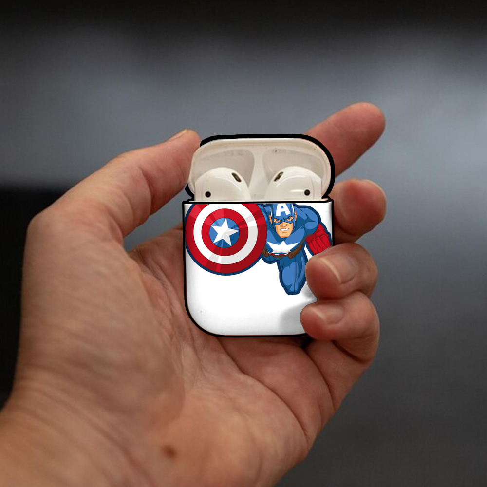 アベンジャーズ The Avengers AirPods 第2世代保護ケース ハードシェル ブラック 耐衝撃・防指紋・カラビナ付き
